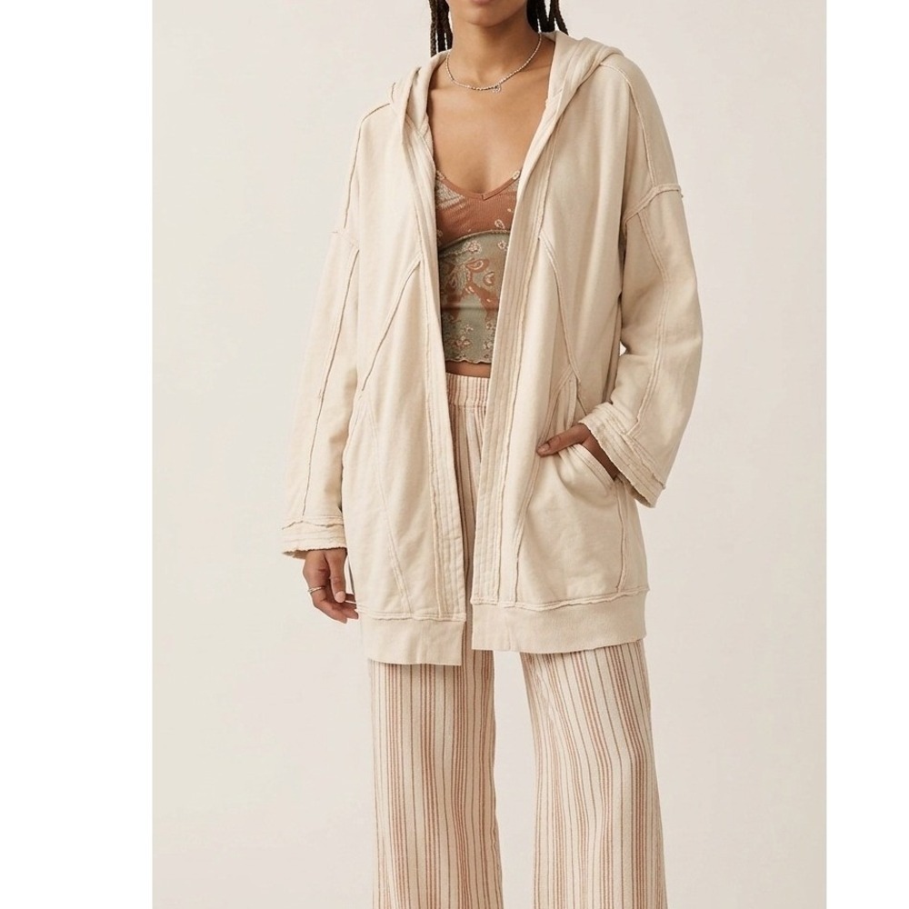Daily Practice Anthropologie Cardigan Hoodie Medium Cream Open Front Duster